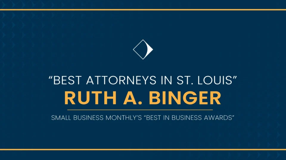 A blog header image announcing Ruth Binger's recognition as one of St. Louis' best attorneys.