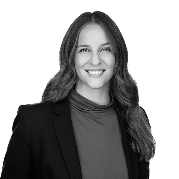 A black and white photo headshot of Megan Burke