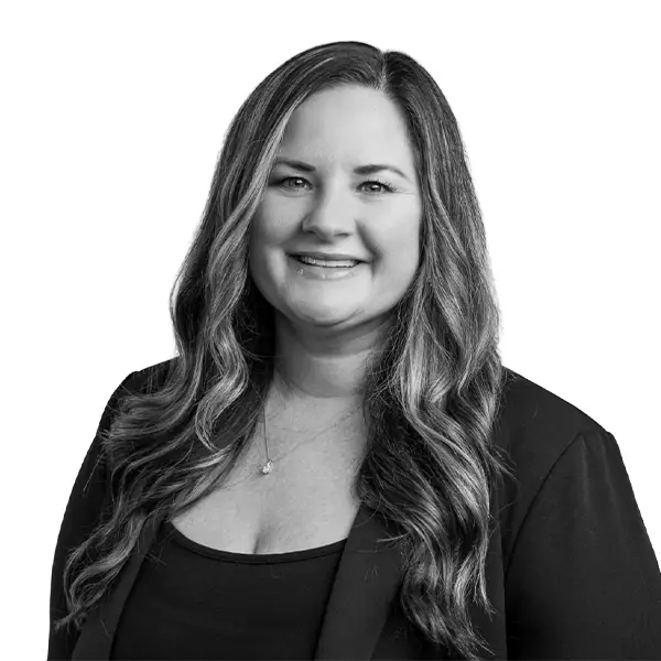 A black and white photo headshot of Rebecca James
