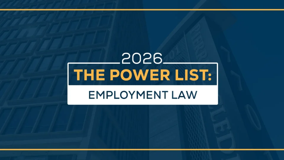 A blue graphic with text reading "2026 The Power List: Employment Law"
